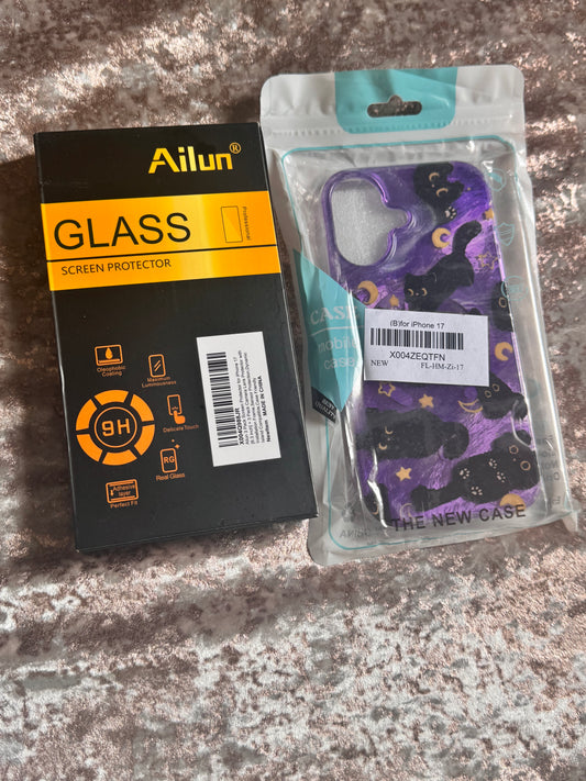 iphone 17 Purple Cat Case and Screen Protector (NEW)